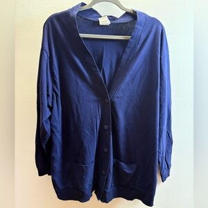 Basic Editions Navy Blue Stretch Knit V-Neck Cardigan 2X